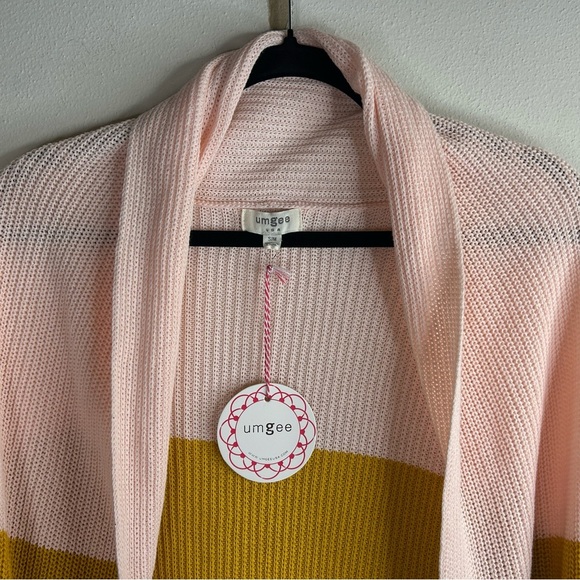 Umgee NWT Pink and Yellow Colorblock Cardigan 100% Cotton Pastel Open Front Cozy - Picture 3 of 11